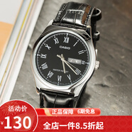 卡西歐（CASIO） 卡西歐(CASIO)男表休閑簡約石英皮帶手表學(xué)生腕表商務(wù)送男友禮物 黑盤黑帶皮帶MTP-V006L-1B