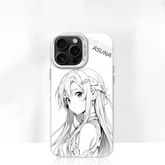 電小嘟 亞絲娜新款漸變適用蘋果16promax手機(jī)殼iPhone14小米15華為mate70榮耀300紅米k80一加13刀劍神域 【線稿亞絲娜】白框彩銀 iPhone 15Promax
