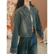 尤柯鳥(niǎo)（yoekbird）歐貨鑲鉆初秋牛仔短外套女2025春秋新款洋氣感時(shí)尚小個(gè)子上衣 綠色 S