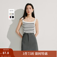 茵曼（INMAN）條紋方領(lǐng)針織吊帶小背心2025夏季女裝新款短款修身百搭上衣 白黑條 L