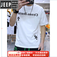 JEEP SPIRIT夏季歐洲站2025新款潮牌T修身韓版時(shí)尚十字架印花插肩袖短袖t恤男 白色 高端絲光棉 S
