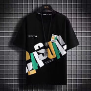 狄帝鯊歐洲站男士短袖t恤潮牌休閑圓領(lǐng)上衣夏季潮流修身字母印花體恤衫 愚仁-S1877棉【黑色】 XL