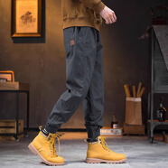 擇肯英倫雅痞工裝褲男春秋季潮牌寬松束腳大碼美式男士休閑長(cháng)褲子 深灰 4XL (體重200-230斤)