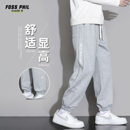 Foss Phil休閑褲子男士春夏季薄款寬松運動(dòng)束腳褲直筒長(cháng)褲男裝K05淺灰XL