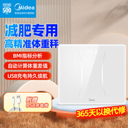 美的（Midea)體重秤體重稱家用健康稱重計(jì)電子秤人體高精度智能體重稱Led顯示健身減肥運(yùn)動(dòng)MS-CW4白色