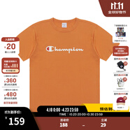 Champion夏季經(jīng)典款印花草寫LOGO圓領(lǐng)休閑運(yùn)動T恤無性別冠軍短袖男女情侶 橘色 S