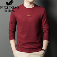 富貴鳥(niǎo)（FUGUINIAO）衛衣男士圓領(lǐng)印花上衣春秋季2025新款長(cháng)袖T恤休閑打底衫衣服 酒紅色 均碼 105