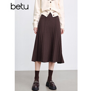 百圖betu女裝秋冬新款半身裙法式百褶高腰顯瘦A字針織裙女2310T76 咖啡色 L