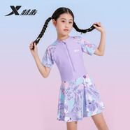 特步（XTEP）兒童泳衣女童連體裙擺游泳衣女大中小童寶寶溫泉泳裝女 紫色 16#