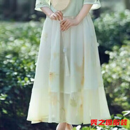 范哲莎新中式漢元素禪意茶服旗袍兩套裝改良漢服女文藝國風(fēng)仙氣上衣套裝 杏色半身裙【單】 L 建議100-110斤