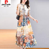 皮爾卡丹法式氣質(zhì)民族風(fēng)印花連衣裙2025夏季新款寬松顯瘦長裙 圖片色 L 105-120斤