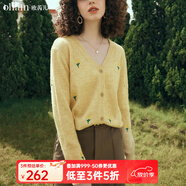 Olrain歐芮兒黃色針織開(kāi)衫春裝新款寬松氣質(zhì)慵懶風(fēng)繡花毛衣 加厚 淺黃色款（O23DM86230） M