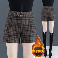苜戈加絨加厚格子短褲女外穿秋冬2025新款高腰寬松毛呢松緊腰女士短褲 格子短褲【加絨加厚】 2XL  30【120-130斤左右】