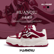 環(huán)球（HUANQIU）小白鞋男冬季新款小眾ins潮面包鞋男生百搭休閑輕便白色板鞋 米酒紅 39