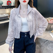 皮爾卡丹小個子短款冰絲防曬衣女2025夏季新款時尚寬松戶外衫防曬服薄外套 淺灰色 薄款 L