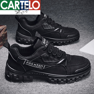 卡帝樂(lè )鱷魚(yú)（CARTELO）男鞋夏季透氣薄款網(wǎng)眼鏤空網(wǎng)面運動(dòng)休閑輕便網(wǎng)鞋工作勞保潮鞋 黑色潮流款 44