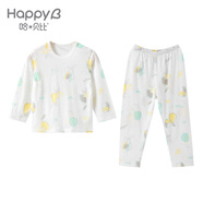 哈貝比男女寶寶套裝夏季1—3歲兒童裝衣服長袖長褲打底家居服2024年新款 粉綠 90(1-2歲)