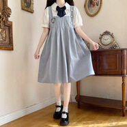 Baldauren女大童連衣裙10-19歲初高中學(xué)生少女孩夏季中長(cháng)裙娃娃領(lǐng)胖童大碼 淺藍色-假兩件 優(yōu)質(zhì)面料棉 150 (S) 建議體重建議75--90斤