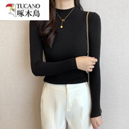 啄木鳥(niǎo)新款半高領(lǐng)毛衣修身緊身長(cháng)袖秋冬季洋氣中領(lǐng)內搭上衣打底針織衫女 黑色【優(yōu)質(zhì).款】 均碼 高彈力70-125斤
