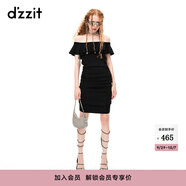 DZZIT地素毛衫連衣裙春秋純欲辣妹一字肩荷葉袖女 黑色 M