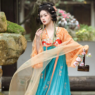 重回漢唐洛水云裳原創(chuàng)齊胸襦裙套裝披帛唐制漢服女裝春夏 橘黃披帛/現(xiàn)貨 均碼