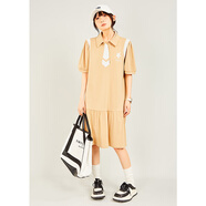 木果果木2024夏季新款拼接設計感polo領(lǐng)學(xué)院風(fēng)短袖連衣裙 卡其 S