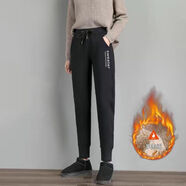 俞兆林（YUZHAOLIN）羊羔絨小腳褲女秋冬新款保暖褲外穿寬松束腳加絨加厚休閑小腳褲女 【羊羔絨】黑色 S 【建議80-90斤】