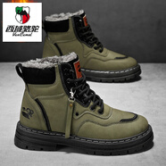 西域駱駝（VANCAMEL）品牌雪地靴男款冬季保暖加絨加厚防水防滑棉鞋46男士47高幫48碼 軍綠 41