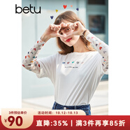 betu百圖女裝新疆棉印花長袖T恤女假兩件網(wǎng)紗袖春夏新款上衣潮2103T62 白色 L L