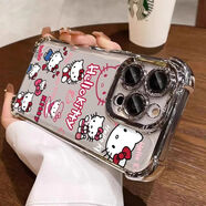 凱蒂貓（hellokitty）愛(ài)心KT貓適用蘋(píng)果17PROMAX手機(jī)殼iPhone16軟殼15防摔14輕奢13透明 DJ10愛(ài)心kt貓【銀色電鍍四角殼】 蘋(píng)果6S