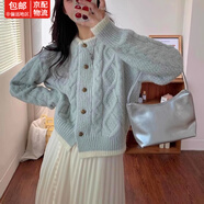 緋垚毛衣開衫女外套針織寬松上衣甜美風(fēng)軟糯溫柔慵懶風(fēng)小個子圓領(lǐng)毛衣 軟糯毛衣【湖藍(lán)色-均碼】