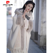 皮爾卡丹（pierre cardin）長(cháng)款大毛領(lǐng)斗篷披肩配旗袍外搭加絨加厚仿皮草毛呢外套流蘇上衣 不加絨米白 關(guān)注贈運費險 均碼 建議70斤到200斤
