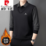 皮爾卡丹（pierre cardin）冬季加絨加厚假兩件polo.衫高檔中年商務(wù)翻領(lǐng)純棉長(zhǎng)袖T恤打底衫 2599-黑色 加絨 3XL 185碼 建議165-180斤