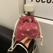 輕鷗新款中國風(fēng)古風(fēng)漢服配飾包袋手工蕾絲繡花布藝單肩斜挎手提包 百搭蕾絲 粉色