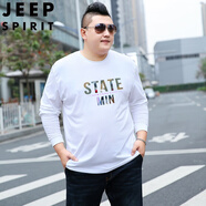 JEEP SPIRIT衣服男長(cháng)袖春秋大碼胖子寬松特體打底衫加肥加大肥佬純棉圓領(lǐng)體恤 2022白 XL 140-150斤