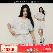 佐丹奴【韓國明星同款】純棉刺繡圓領(lǐng)短款插肩短袖衛衣女05395519