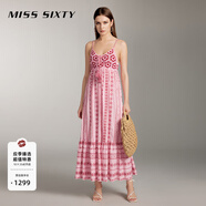 MISS SIXTY吊帶連衣裙女手工鉤織拼接性感露背休閑度假風(fēng)A字裙 粉紅 S