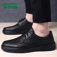 木林森(MULINSEN)頭層牛皮男鞋商務休閑耐磨軟底爸爸鞋 黑色 39碼 20782