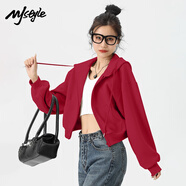 MJ STYLE插肩袖紅色過(guò)年衣服女2025新款秋季寬松短款小個(gè)子連帽外套開(kāi)衫
