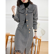 德瑪納【OL商務(wù)套裝】春秋小香風(fēng)粗紡上衣毛邊流蘇半裙氣質(zhì)女式兩件套