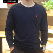 POLO SPORT拉夫保羅勞倫長袖t恤男POLO長袖體恤男圓領(lǐng)小馬標純 深藍色 blct-小標 XL  建議(155-175斤