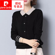 皮爾卡丹（pierre cardin）毛衫冬季新款加絨加厚毛衣中年翻領(lǐng)針織衫保暖帶領(lǐng)毛衣女打底衫 黑色  XL 建議120-130斤