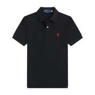 POLO SPORT小馬標保羅短袖polo衫男t恤商務(wù)休閑寬松大碼純色全棉夏季體恤潮 黑色紅標 S (110-130斤)歐碼偏大