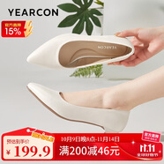 意爾康女鞋細跟通勤工作鞋淺口時裝高跟鞋單鞋女 26901W米白36