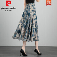 皮爾卡丹（pierre cardin）印花半身裙女2025夏季新款雪紡中長(cháng)款a字裙大尺碼高腰顯瘦遮胯舞 K1墨綠印花 L 腰圍：2.2-2.3尺
