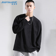 真維斯（JEANSWEST）T恤男2025秋季純棉簡(jiǎn)約純色男士打底衫長(zhǎng)袖T恤男黑色4XL