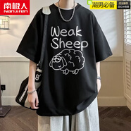 南極人（Nanjiren）300斤男裝肥佬加肥加大短袖t恤胖哥寬松型夏季大碼字母印花五分袖 T566黑色 S