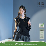日著原創(chuàng)圓領(lǐng)無袖針織t恤2025夏新款純棉嵌花時(shí)尚修身洋氣上衣女 靜夜黑 M
