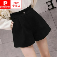 皮爾卡丹（pierre cardin）高腰a字毛呢短褲女秋冬顯瘦百搭松緊腰闊腿短褲2025新款外穿靴褲 黑色05L 110-120斤