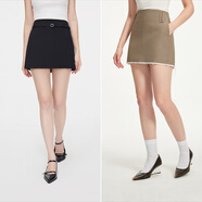 范思藍恩秋季高腰短裙女2024新款灰色氣質(zhì)通勤淑女韓版小A字裙子女送腰帶 黑色 XL